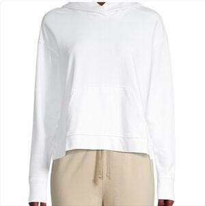 James Perse 100% Supima Cotton Cropped Hoodie Sweatshirt Pocket White 1 / Small
